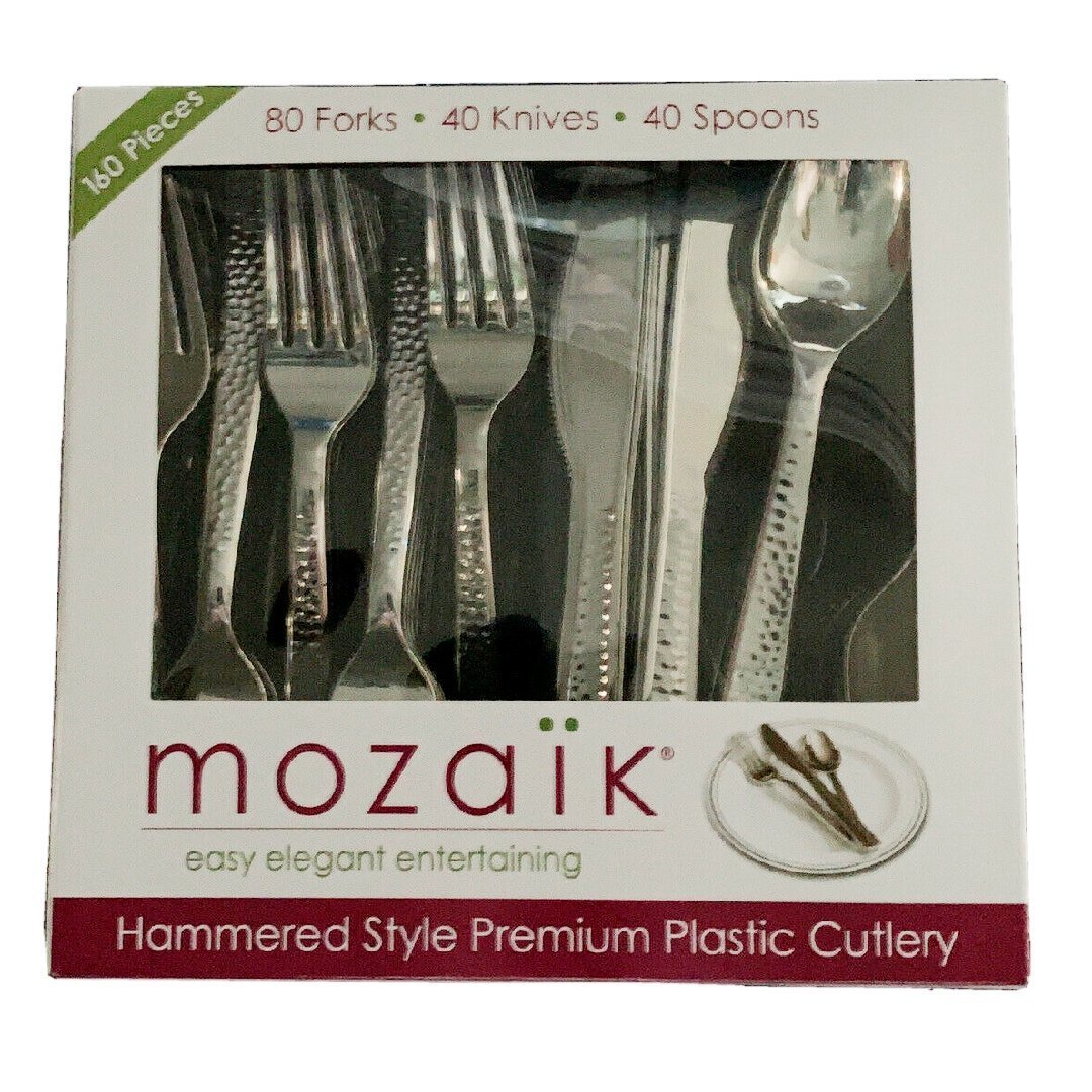 cubiertos-04 Cubiertos de Plástico Mozaik Martillado Estilo Premium / 160 Piezas - Imagen 1