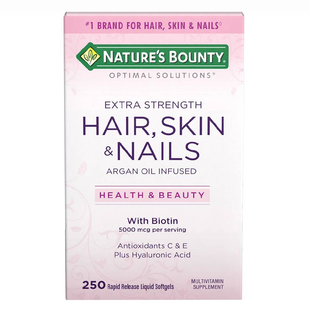 AGOSTO1-08 Suplemento Multivitamínico Extra Strenght Cabello, Piel & Uñas Con 5000mcg De Biotina, Nature's Bounty / 250 Capsulas - Imagen 1