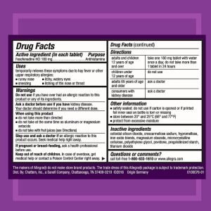 Allegra - 24 Horas De Alivio De Alergias 180 mg / 2 Pack / 110 Tabletas - Imagen 2