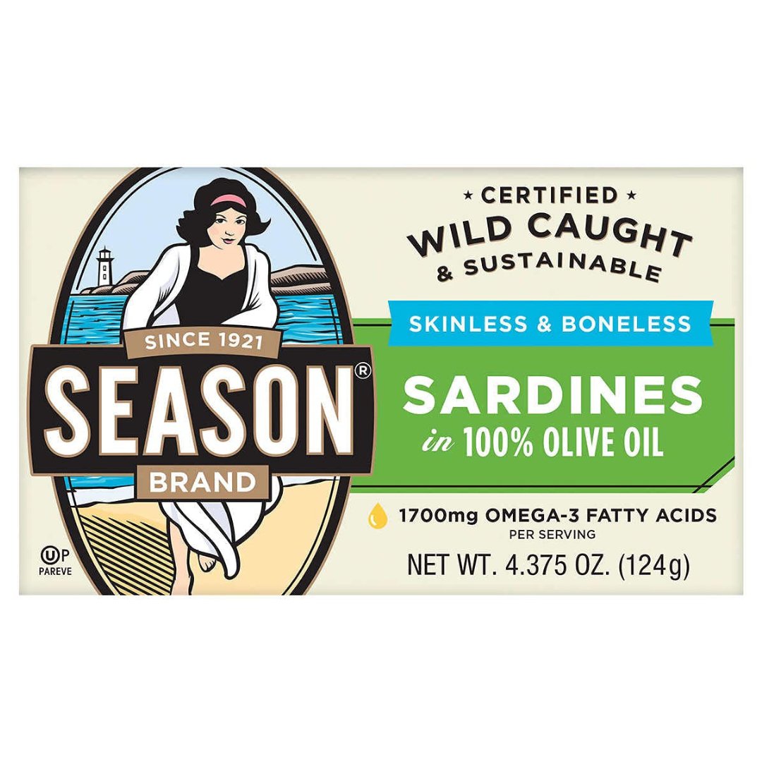 Project 17 (82) Season Brand Sardinas En Lata En 100% Aceite De Oliva Sin Piel y Sin Huesos / 6 Pack / 124g - Imagen 1