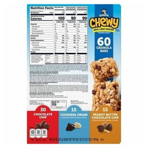 Barras De Granola Chewy - Quaker 25% Menos Azúcar Sabores Variados / 60 Barras - Imagen 2