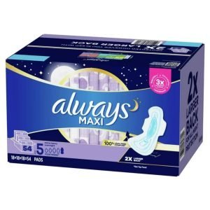 Toallas Sanitarias Nocturnas Con Alas / Always Maxi / 3 Pack / 18 Und / 54 Total