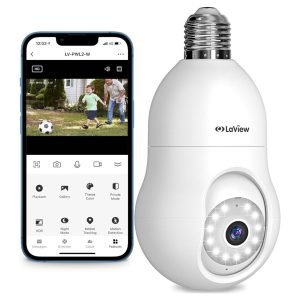 LaView L2- Cámara De Seguridad Tipo Bombillo De 4MP 2.4GHz / 2K de 360° Inalámbrica Para Exteriores e Interiores, Detección De Movimiento, Alarma Audible