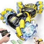 Auto De Acrobacias Con Control Remoto RC Con Reloj Controlado A Mano, Camión De Detección De Auto Rastreador 360° LED 1/16 4WD 12.5MPH / Color Amarillo