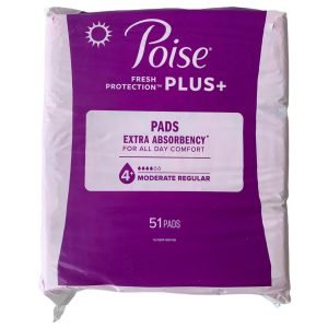 Toallas Sanitarias Extra Absorbentes Flujo Moderado - Poise Plus + / 51 Pack