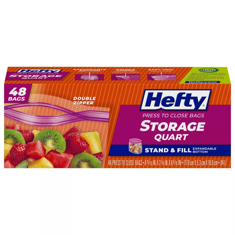 bolsa de almacenamiento hefty Hefty Bolsas de almacenamiento de alimentos Quart Stand and Fill - 48 unidades - Imagen 1