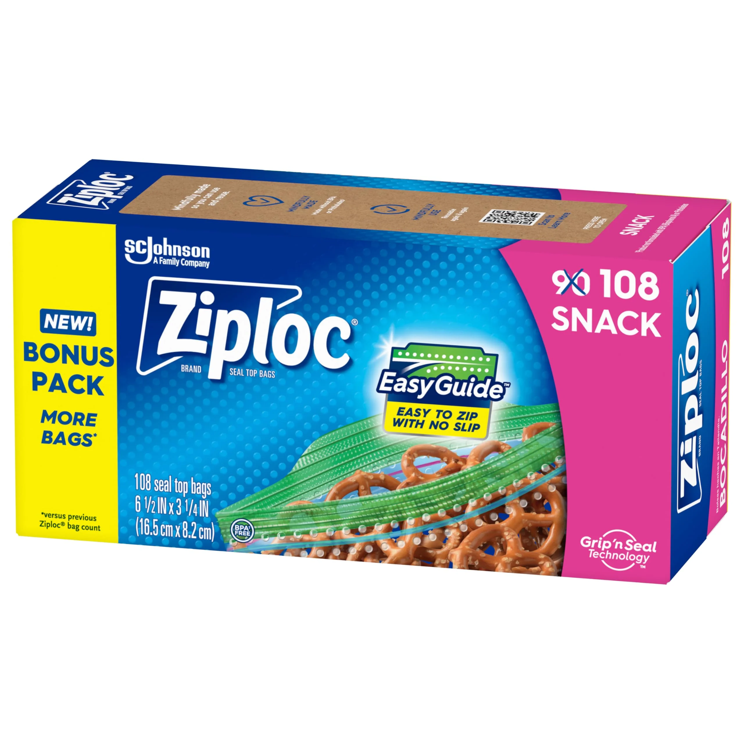 ziploc 108 unidades Ziploc Bolsas De Almacenamiento, 16.5cm X 8.2cm / 108 Unidades - Imagen 1