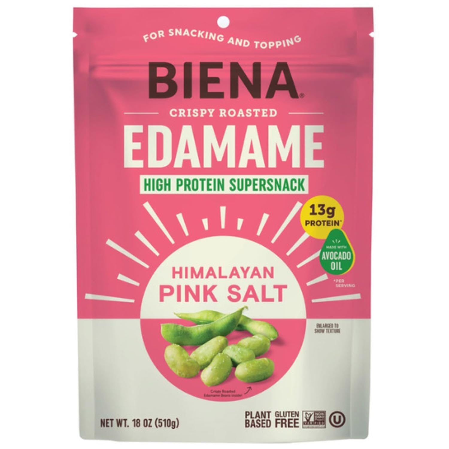 Version 1.0.0 Biena EdaMame Con Sal Rosa Del Himalaya Aperitivo Crujiente De Proteínas A Base De Plantas, Hecho Con Aceite De Aguacate / 510Gr. - Imagen 1